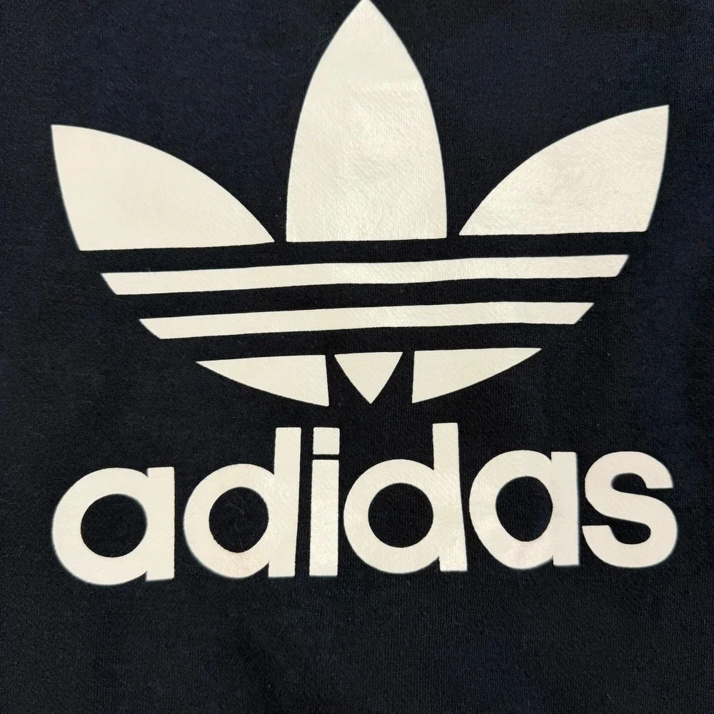 Adidas Sweatshirt Big Leaf Unisex S BQ7519 Navy Blue Trefoil Logo Fleece EUC